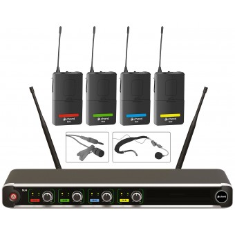 Headset and Lavalier Radio Quad UHF Wireless Microphone System - NU4