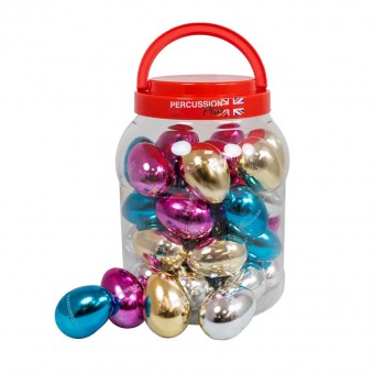 Percussion Plus PP3089 tub of 40 egg shakers in mixed metallic colours