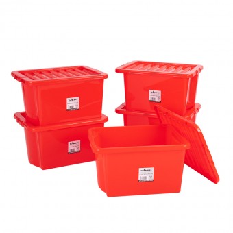 Percussion Plus PP6945 Plastic storage box with clear lid - 30 litres - 5 boxes